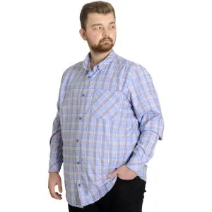 Big Size Mens Plaid Long Sleeved Pocket Shirt 23300 Dark Lilac