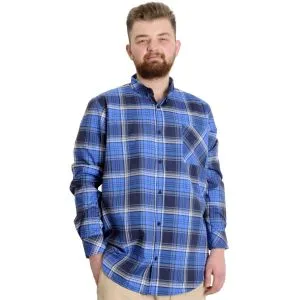 Big Size Mens Plaid Long Sleeved Pocket Shirt 23300 Dark Blue