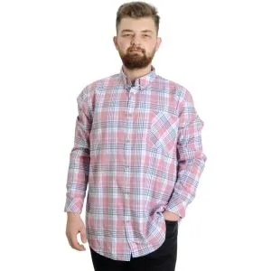 Büyük Beden Erkek Gömlek Ekose Uzun Kollu 23300 Koyu Pembe