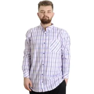 Büyük Beden Erkek Gömlek Ekose Uzun Kollu 23300 Krem