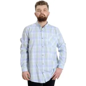 Büyük Beden Erkek Gömlek Ekose Uzun Kollu 23300 Lacivert-Hardal