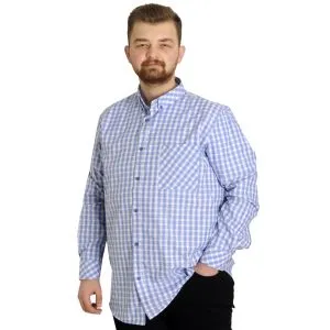 Big Size Mens Plaid Long Sleeved Pocket Shirt 23300 Blue