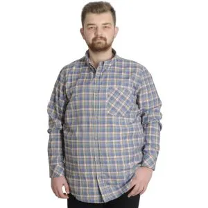 Big Size Mens Plaid Long Sleeved Pocket Shirt 23300 Purple