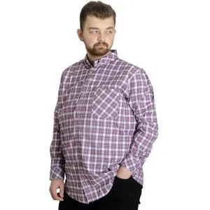 Big Size Mens Plaid Long Sleeved Pocket Shirt 23300 Damson