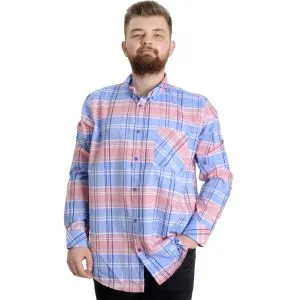 Büyük Beden Erkek Gömlek Ekose Uzun Kollu 23300 Pudra