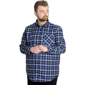 Big Size Mens Plaid Long Sleeved Pocket Shirt 23300 Black