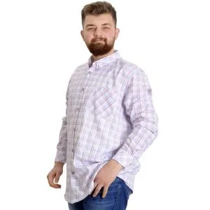 Büyük Beden Erkek Gömlek Ekose Uzun Kollu 23300 Somon
