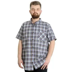 Büyük Beden Erkek Gömlek Ekose Kısa Kollu 23301 Açık Haki