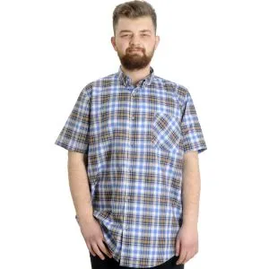 Büyük Beden Erkek Gömlek Ekose Kısa Kollu 23301 Açık Lacivert