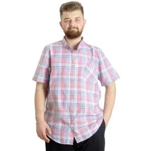 Büyük Beden Erkek Gömlek Ekose Kısa Kollu 23301 Ekru