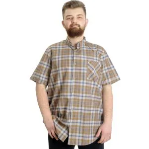 Büyük Beden Erkek Gömlek Ekose Kısa Kollu 23301 Kahverengi