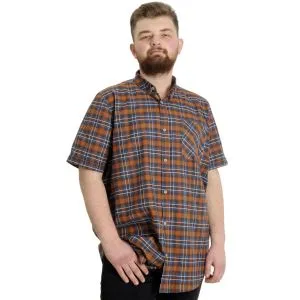 Büyük Beden Erkek Gömlek Ekose Kısa Kollu 23301 Kiremit