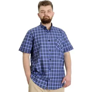 Büyük Beden Erkek Gömlek Ekose Kısa Kollu 23301 Koyu Saks