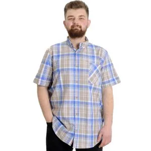 Büyük Beden Erkek Gömlek Ekose Kısa Kollu 23301 Kum