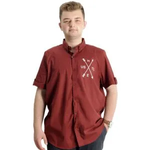 Erkek Büyük Beden Gabardin Gömlek HUSTLE 23306 Bordo