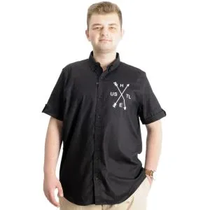 Erkek Büyük Beden Gabardin Gömlek HUSTLE 23306 Siyah