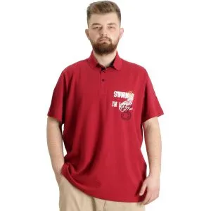 Büyük Beden Erkek T-shirt Polo Parçalı SUMMER 23331 Bordo