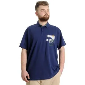 Büyük Beden Erkek T-shirt Polo Parçalı SUMMER 23331 İndigo