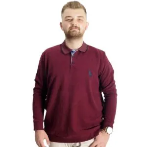 Big Tall Mens Polo Sweatshirt Velvet substitute Horse 23442 Burgundy