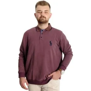 Büyük Beden Erkek Sweat Polo Selanik Horse 23442 Gül Kurusu