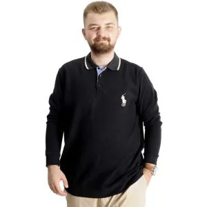 Büyük Beden Erkek Sweat Polo Selanik Horse 23442 Siyah