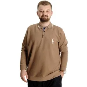 Büyük Beden Erkek Sweat Polo Selanik Horse 23442 Sütlü Kahve