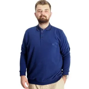 Büyük Beden Erkek Sweat Polo Selanik Mode 23448 İndigo