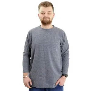 Büyük Beden Erkek Sweatshirt Bisiklet Yaka Uzun Kol WAFFLE 23460 Lacivert