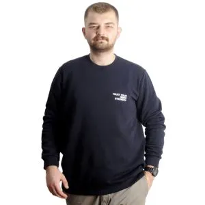 Büyük Beden Erkek Sweathirt Bisiklet Yaka Nakışlı Sweat 23525 Lacivert