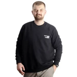 Büyük Beden Erkek Sweathirt Bisiklet Yaka Nakışlı Sweat 23525 Siyah