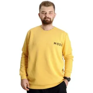 Büyük Beden Erkek Sweatshirt Bisiklet Yaka Mode 23529 Hardal