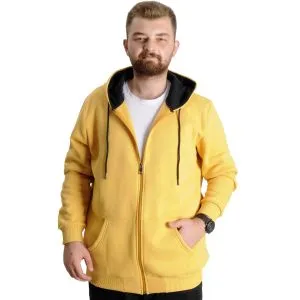 Büyük Beden Erkek Sweat Kapüşonlu Fermuarlı Outsider 23547 Hardal