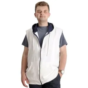 Erkek Büyük Beden Yelek Kanguru Cep Fermuarlı 23620 Ekru