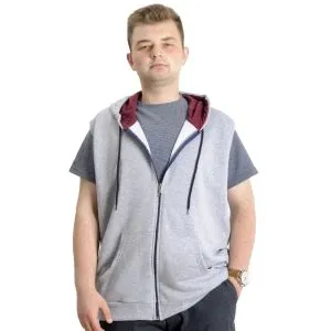 Mens Big Size Vest Kangaroo Pocket Zipper 23620 Grey Melange