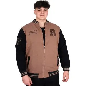 Big Size Mens College Coat Zipper Ceket REPUTATION 23634 Light Brown