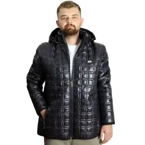 Büyük Beden Erkek Kapüşonlu Mont Kapitone 23638 Lacivert