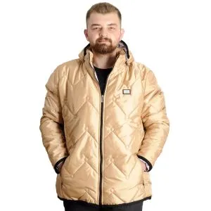 Büyük Beden Erkek Şişme Mont Fermuarlı Kapüşonlu 23657 Bej