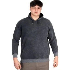 Büyük Beden Erkek Kapüşonlu Sweatshirt Asit Yıkama Interlok U24167 Antramelanj
