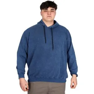 Büyük Beden Erkek Kapüşonlu Sweatshirt Asit Yıkama Interlok U24167 İndigo