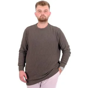 Büyük Beden Erkek Bisiklet Yaka Triko Kazak 24208 Haki