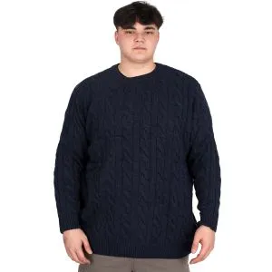 Büyük Beden Erkek Kazak Bisiklet Yaka BRAIDED 24211 Lacivert