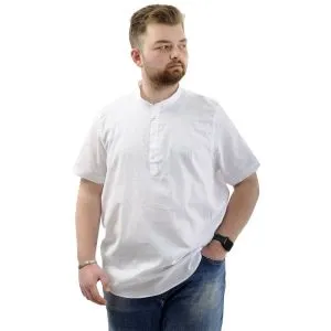 Big Size Men Shirt Short Sleeve Band Collar 20387 White