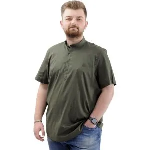 Big Size Men Shirt Short Sleeve Band Collar 20387 Khaki