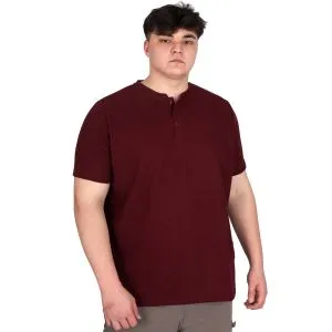 Büyük Beden Erkek Hakim Yaka Tişört Waffle U20036 Bordo