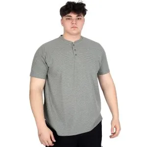 Büyük Beden Erkek Hakim Yaka Tişört Waffle U20036 Haki