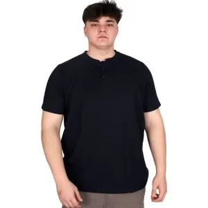 Büyük Beden Erkek Hakim Yaka Tişört Waffle U20036 Lacivert