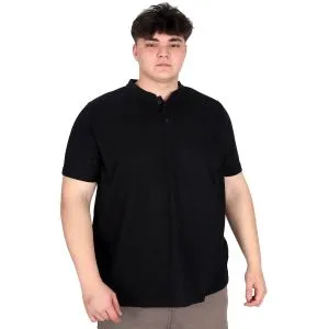 Büyük Beden Erkek Hakim Yaka Tişört Waffle U20036 Siyah