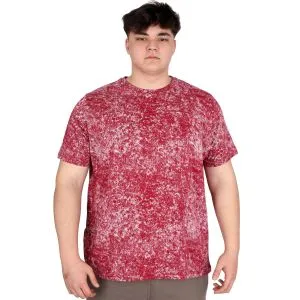 Büyük Beden Erkek T-Shirt Bisiklet Yaka Aşındırma Baskı U20037 Bordo