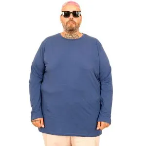 Big Tall Men s Basic T-shirt Long Sleeve 20102 Indigo Blue