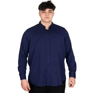Big Size Mens long arm shirt with pocket OXFORD U20367 Navy Blue